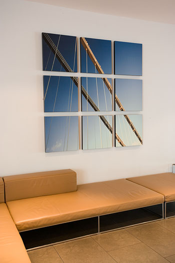 Nine Clifton Suspension Bridge canvases hung as one in Reception
