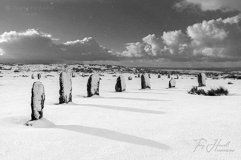 Hurlers Stone Circle, Snow, Minions, Bodmin Moor