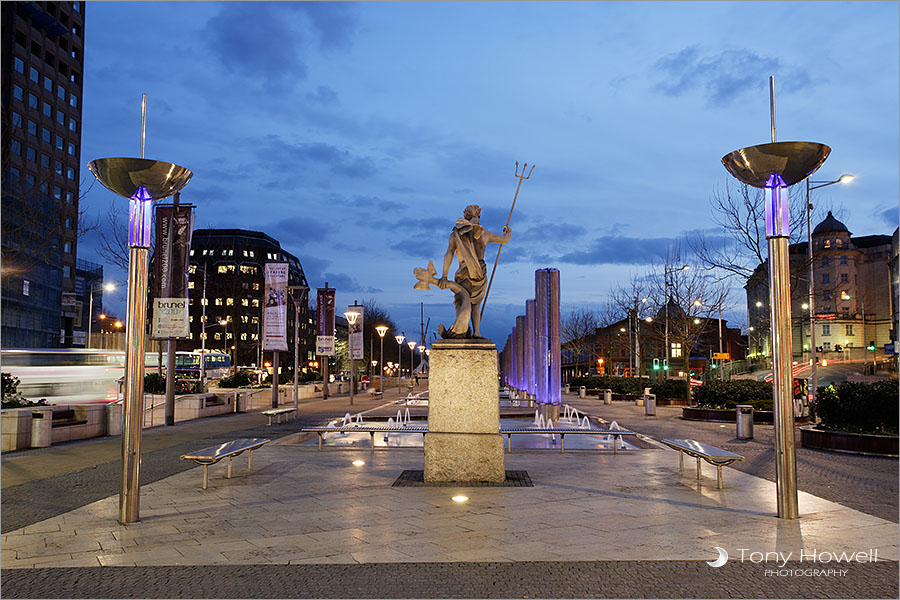 Bristol City Centre, Neptune, Statue, Dusk