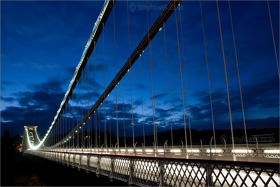 Clifton Suspension Bridge, Bristol, Dusk, Lights