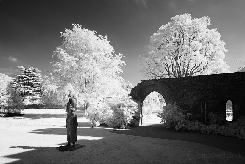 Pilgrim Statue, Bishops Palace (Infrared Camera, turns foliage white)