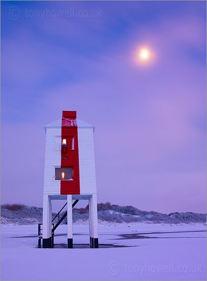 Burnham Lighthouse, Snow, Moon