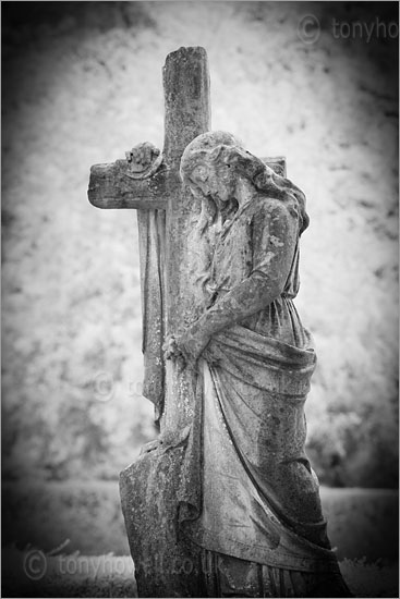 Graveyard Angel Sculpture (Infrared Camera, turns foliage white)