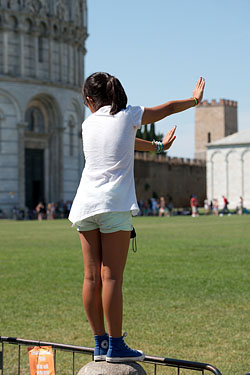 People Posing by The Leaning Tower of Pisa