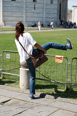 People Posing by The Leaning Tower of Pisa