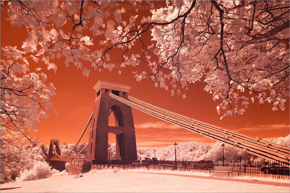 Clifton Suspension Bridge (Infrared camera, makes foliage turn white)