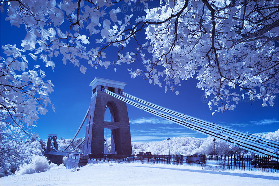 Clifton Suspension Bridge (Infrared Camera, turns foliage white)