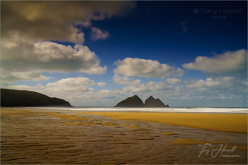 Holywell Beach at Night, Moonlit