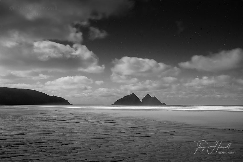 Holywell Beach at Night, Moonlit