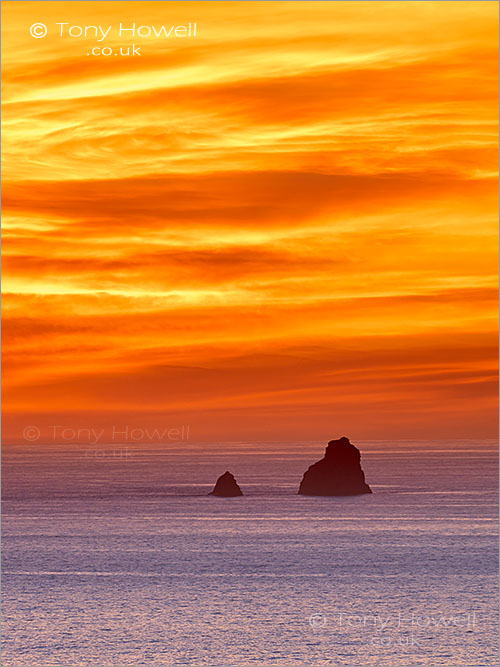 Perranporth, Sunset, Bawden Rocks