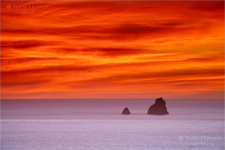 Perranporth, Sunset, Bawden Rocks