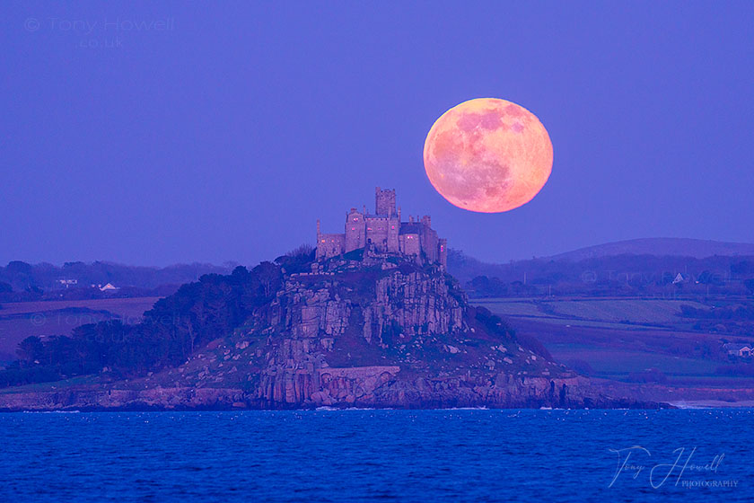 St Michaels Mount, moonrise (real photograph, not a composite)