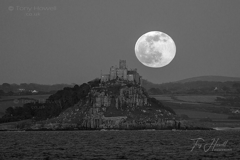 St Michaels Mount, moonrise (real photograph, not a composite)