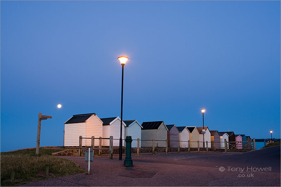 Beach Huts, Moon, Dawn