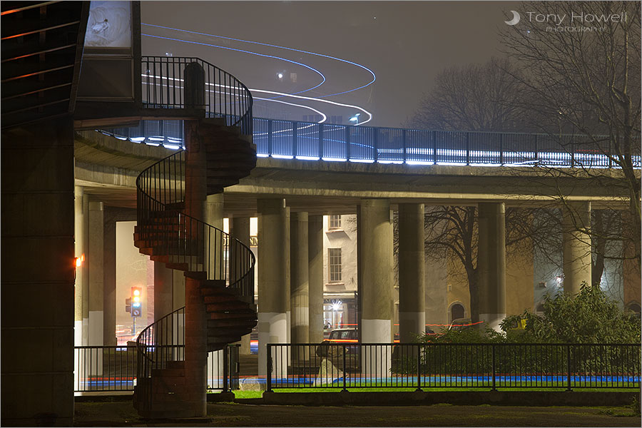 Cumberland Basin, Bristol, Spiral Stairway, Night, Fog