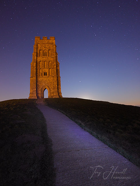 Moon Rising, Stars, Glastonbury Tor 