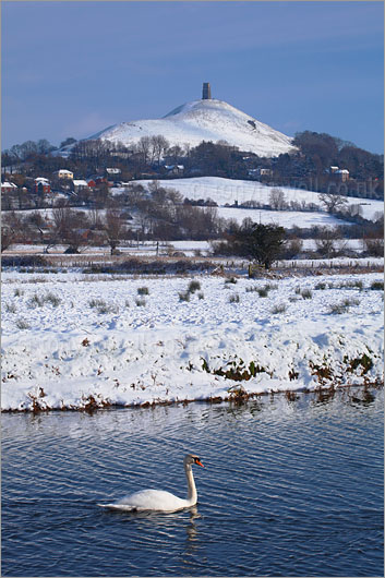 Glastonbury Tor, Snow, Swan, River Brue