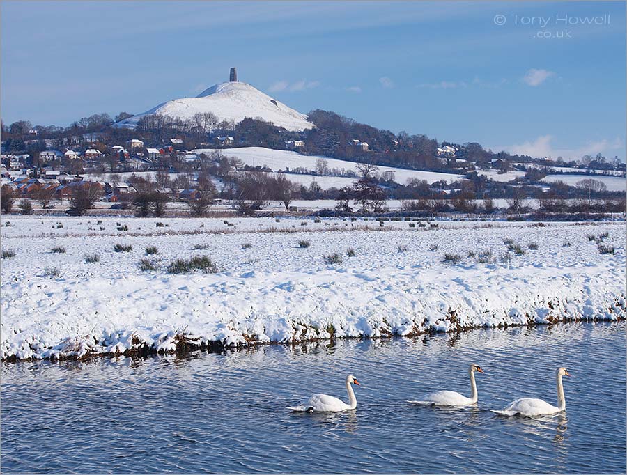 Glastonbury Tor, Snow, Swans, River Brue