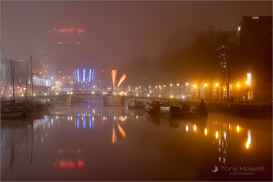 Harbour, Bristol, Peros Bridge, Night, Fog 